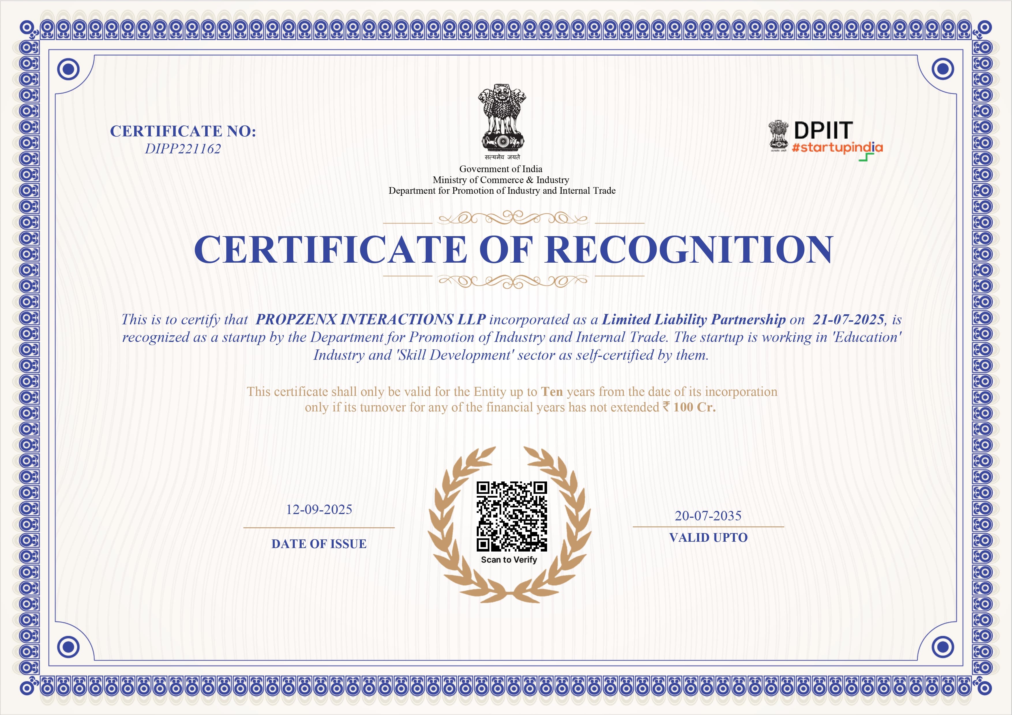 Startup India Certificate